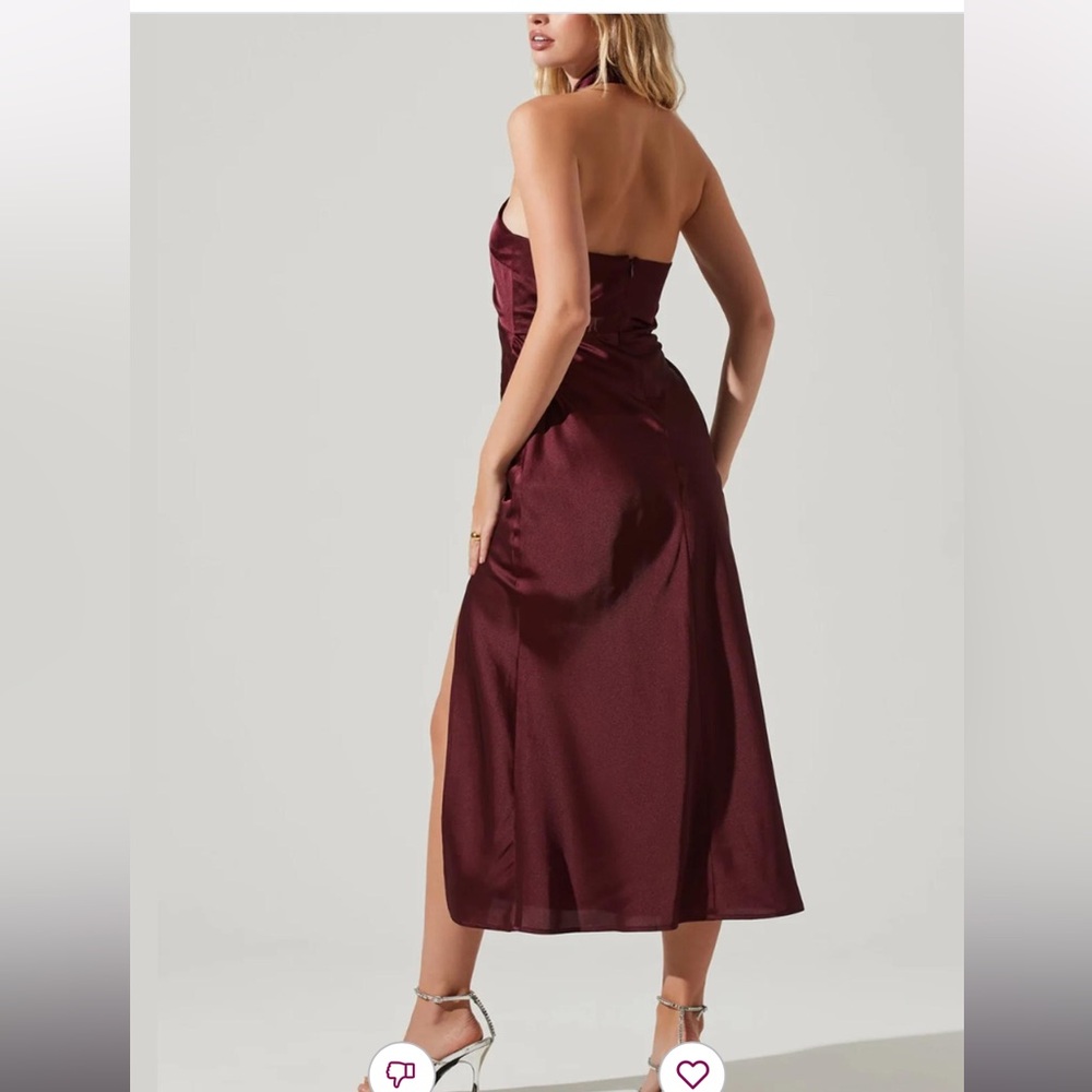 Astr The Label Marissa Satin Halter Neck Midi Dress in Deep Wine NEW Size Large - Picture 4 of 12